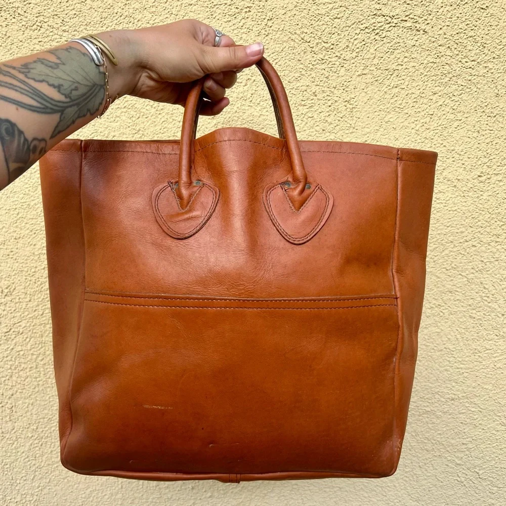 Rare Vintage LL Bean 70s Leather Carryall Bag Tote - Picture 2 of 14